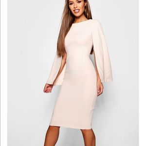 Boohoo Cape Sleeve Midi Dress